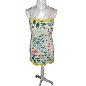 FORE Abstract Print Mini Dress Women’s L Multicolor Yellow Trim Artsy Festival